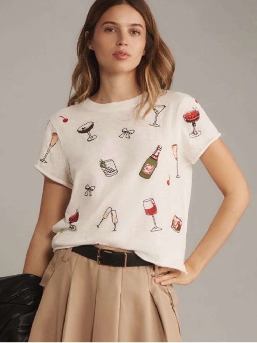 Caitlin Embroidered Boxy Tee in color Drinks by Maeve. Never Worn, Size S.